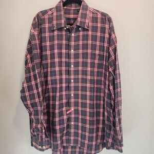 Burberry Mens Button Up Shirt Long Sleeve Plaid Preppy Office Brown Red Size XL